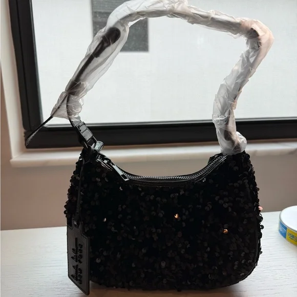 Nicole Miller Black Sparkly Hobo Shoulder Bag - Picture 1 of 3
